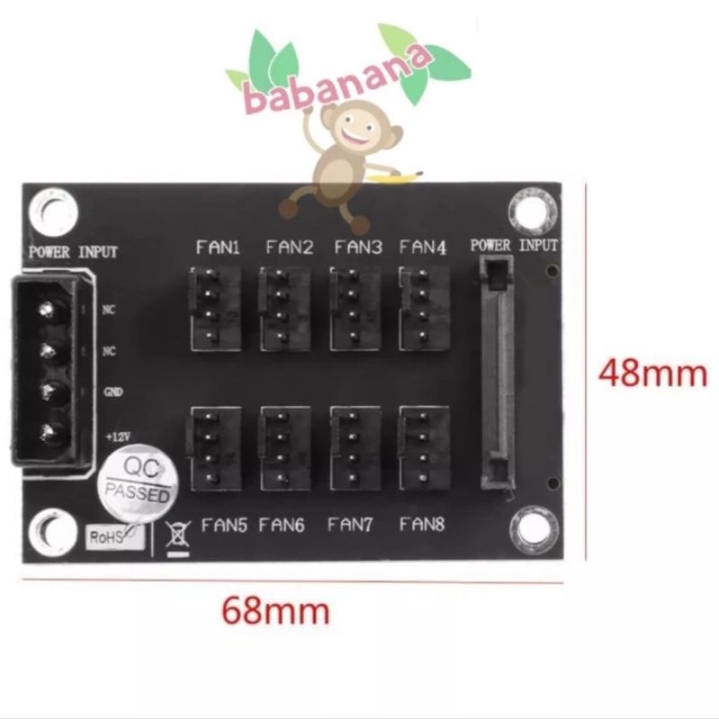 Splitter 1 to 8 PWM Fan Converter Sata Molex cabang kipas cooling pc