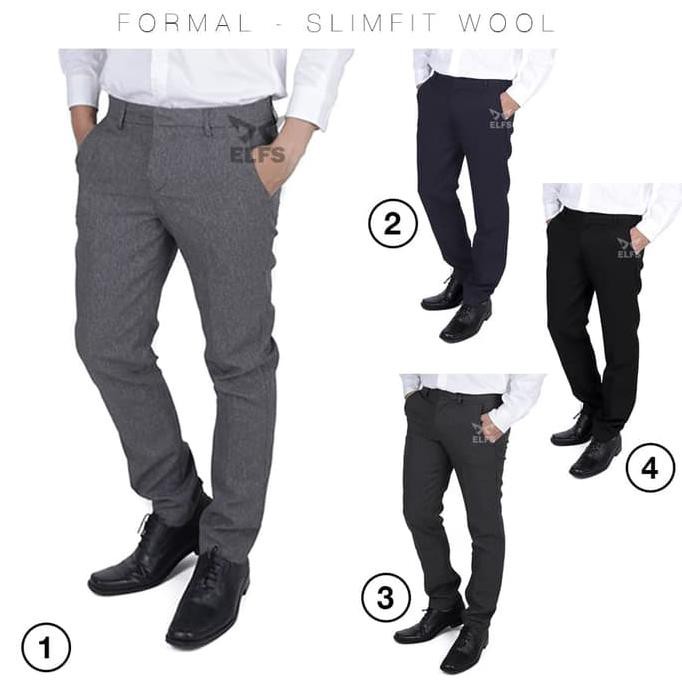  CELANA  BAHAN FORMAL PRIA  SLIMFIT WOOL ABU  ABU  MUDA 29 