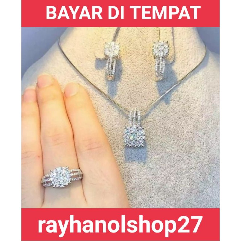 PERHIASAN WANITA TITANIUM ASLI BAHAN LAPIS EMAS 23K BUTIRAN CRISTAL PUTIH ANTI KARAT