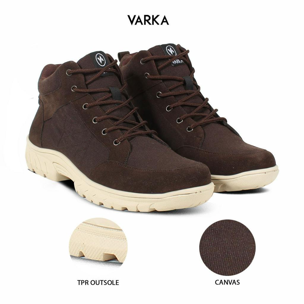 Sepatu Boots Pria Terbaru V 6673 Brand Varka Sepatu Kasual Kerja Kuliah Sepatu Motor Trekking Outdoor Berkualitas - Coklat