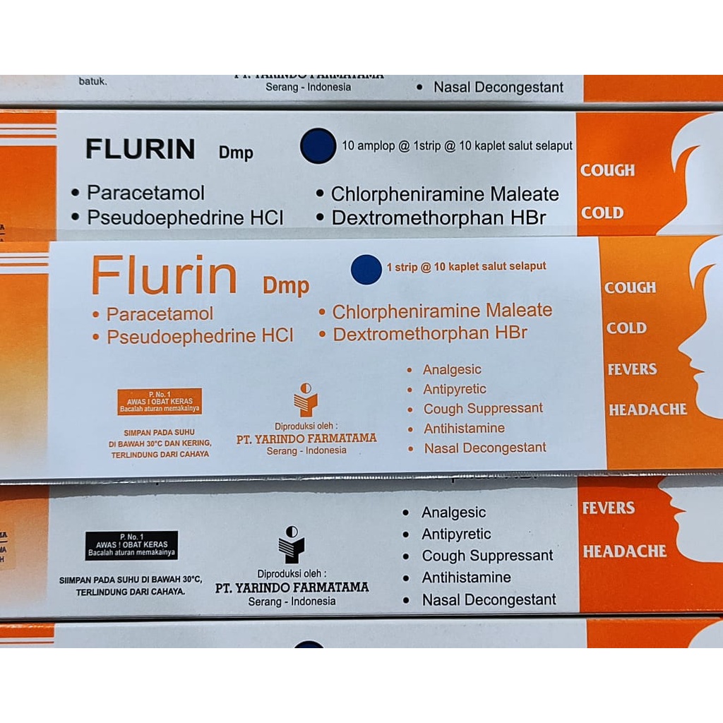 Flurin Dmp 10 Kaplet / Obat Demam / Sakit Kepala / Hidung Tersumbat / Flu / Batuk