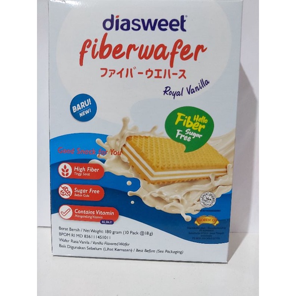 DIASWEET FIBERWAFER Wafer Vanila Bebas Gula Kaya Serat 180gr Sehat