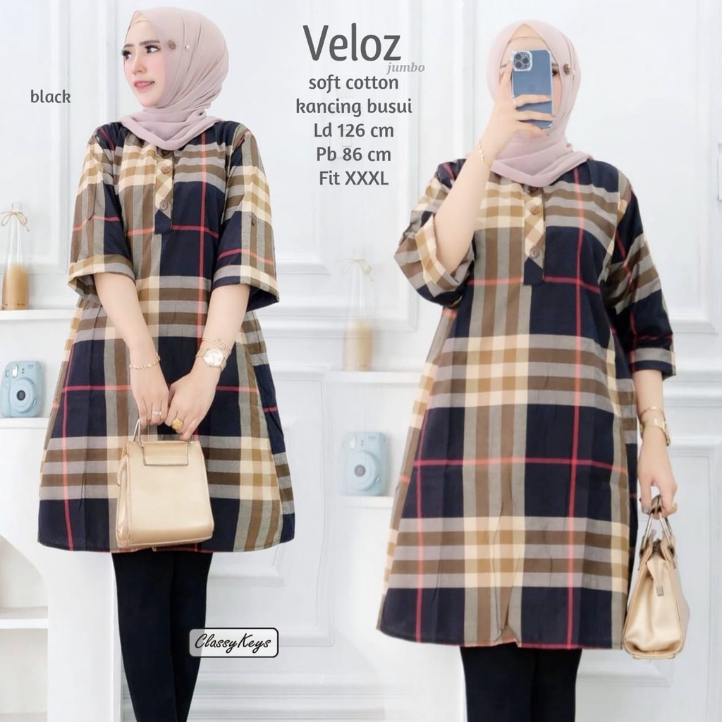 TUNIK KATUN ATASAN MUSLIM TUNIK KOTAK KOTAK / BAJU TUNIK MUSLIM KEKINIAN TERBARU
