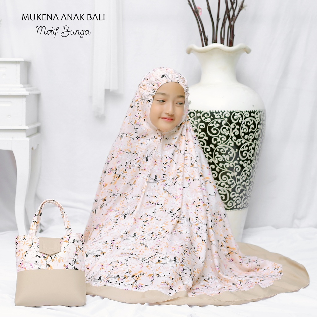 Mukena Anak Rayon Bali Motif Bunga (Usia 6-12 Tahun)