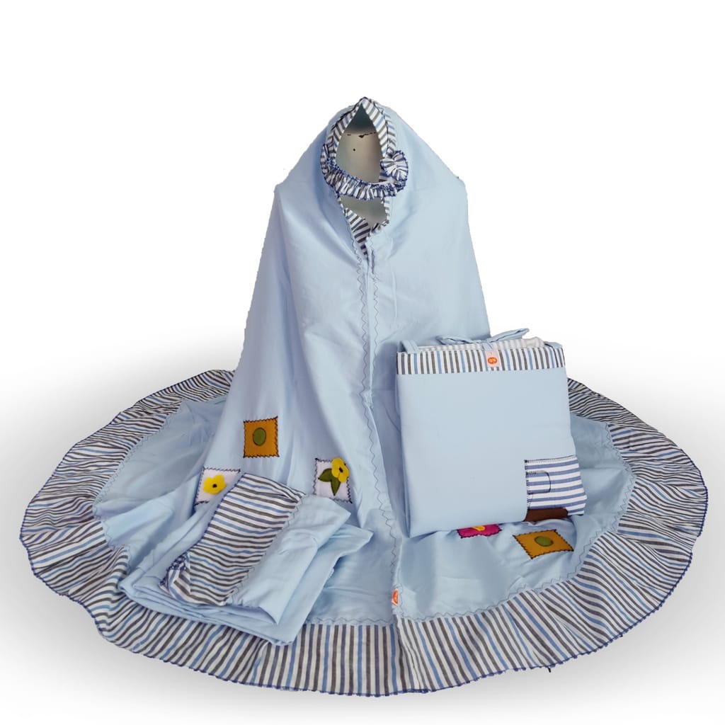 Mukena Anak Tas Sajadah Salur bahan Katun Micro Super-baby blue