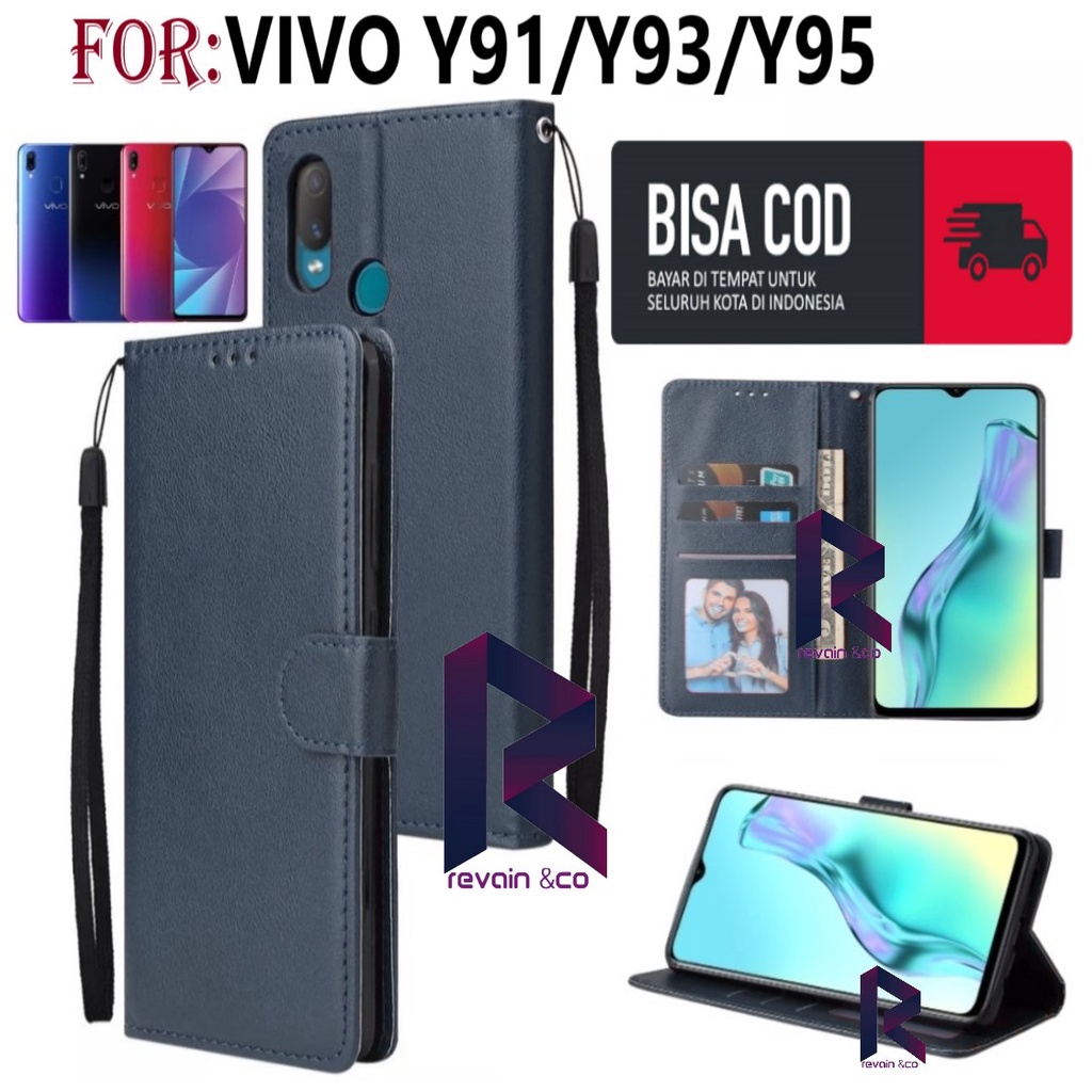 VIVO Y91 Y93 Y95 CASING DOMPET FLIP WALLET LEATHER KULIT PREMIUM SARUNG BUKA TUTUP FLIP CASE VIVO Y91 Y93 Y95