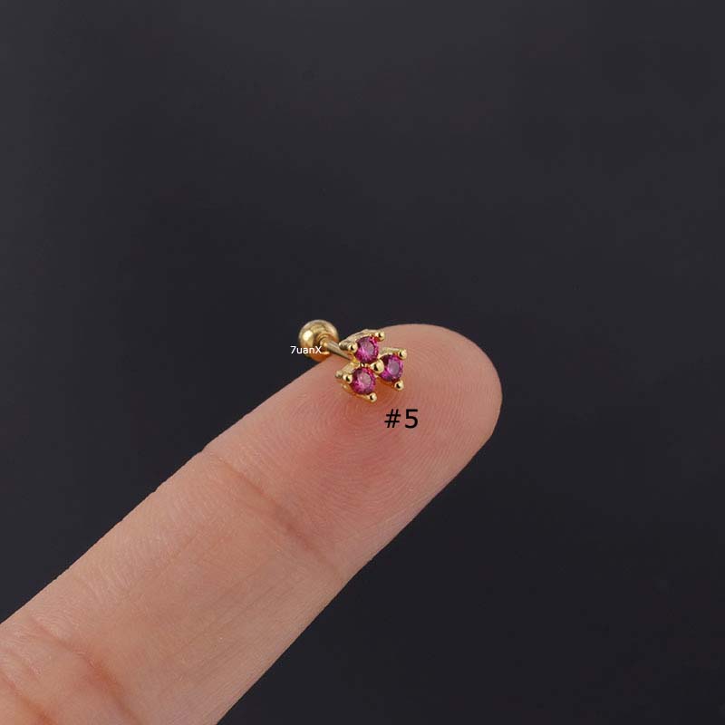 1 Pc Anting Stud Bentuk Sekrup Bahan Stainless Steel 20g Aksen Zirkon Warna-Warni