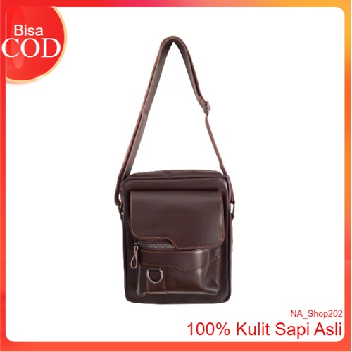 Tas Kulit Pria Wanita Model Selempang Bahan Kulit Sapi Asli