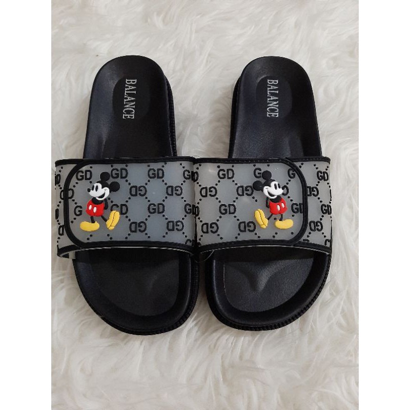 Sandal Wedges Slip Brokat Mickey Mouse Impor 1603 - 43 Balance-Hitam