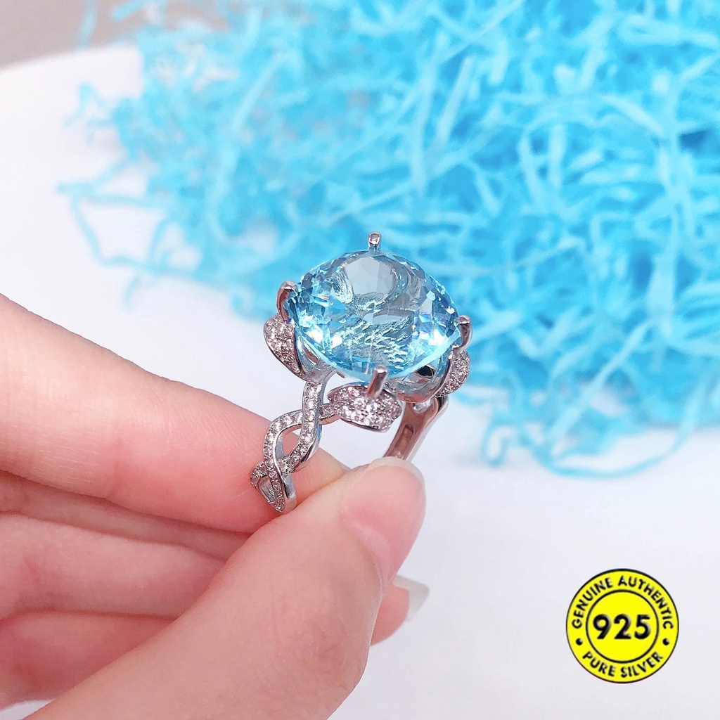 Cincin Batu Topaz Aquamarine Alami 15 Karat Untuk Wanita
