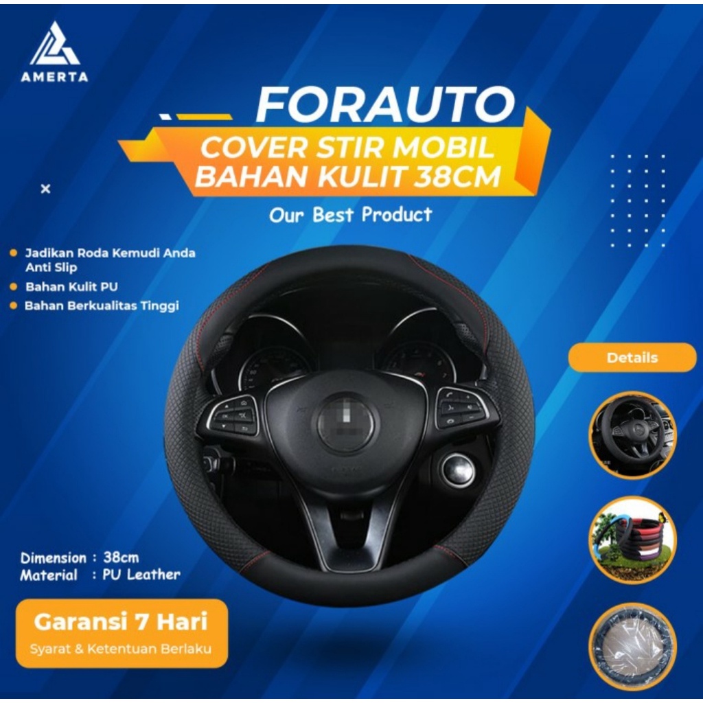 FORAUTO Cover Stir Mobil Bahan Kulit 38CM