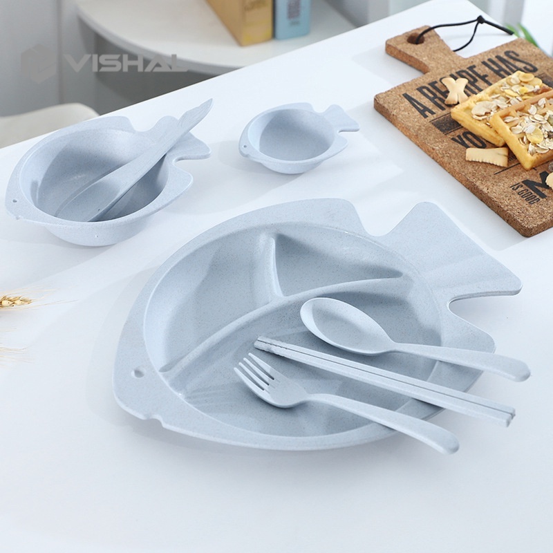 VISHAL 7 PCS Mangkok Makan Anak 2 Carakter Ikan Lucu /Mangkuk Ikan BPA Free Piring