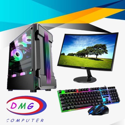 PC Gaming Fullset AMD Ryzen 5 5600G SSD 128GB lengkap LED 24 inc Keyboard Mouse GAMING