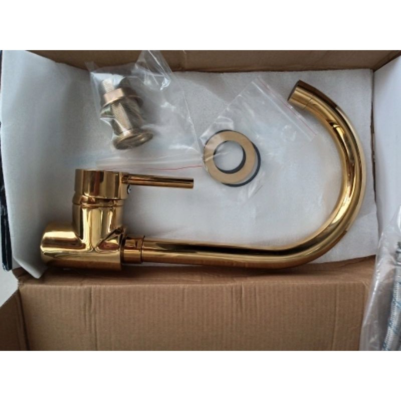 Kran Kitchen Sink Gold Keran Cuci Piring Kuningan Panas Dingin