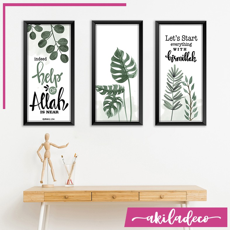 DAPAT 3 Hiasan dinding kamar pajangan wall decor rumah quotes islami Poster dinding monstera bunga