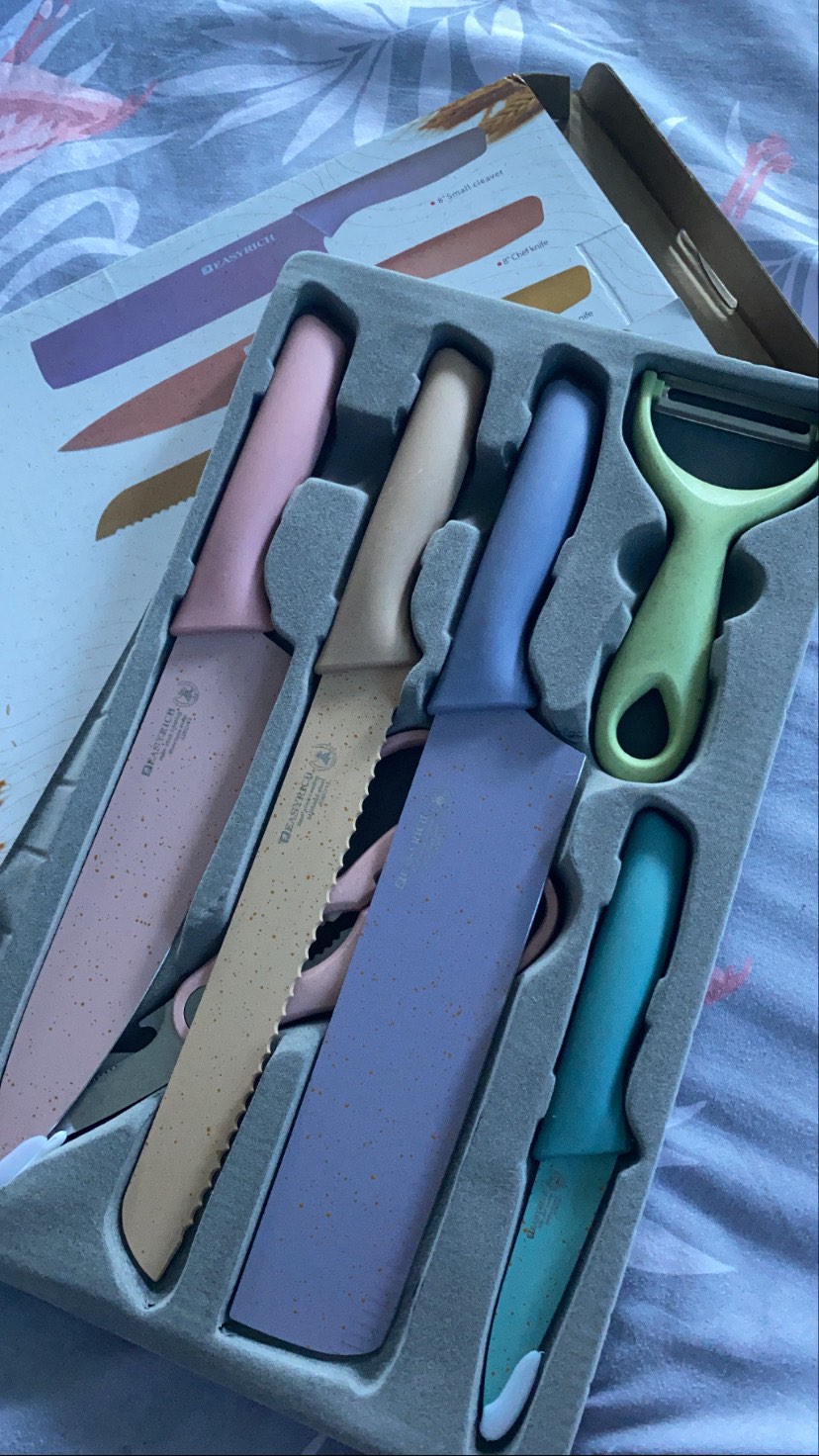 {lav - H854} Set Pisau Dapur 6 In 1 / Kitchen Knife Set Multicolor / Pisau Set Rainbow Pastel Cerami