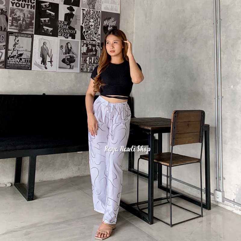 Kulot Motif Bali Rayon Premium-Kulot Garis Putih