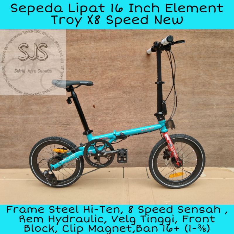Sepeda Lipat 16 x 1-⅜ Inch Element Troy X8 New Steel Hi-Ten 8 Speed Hydraulic