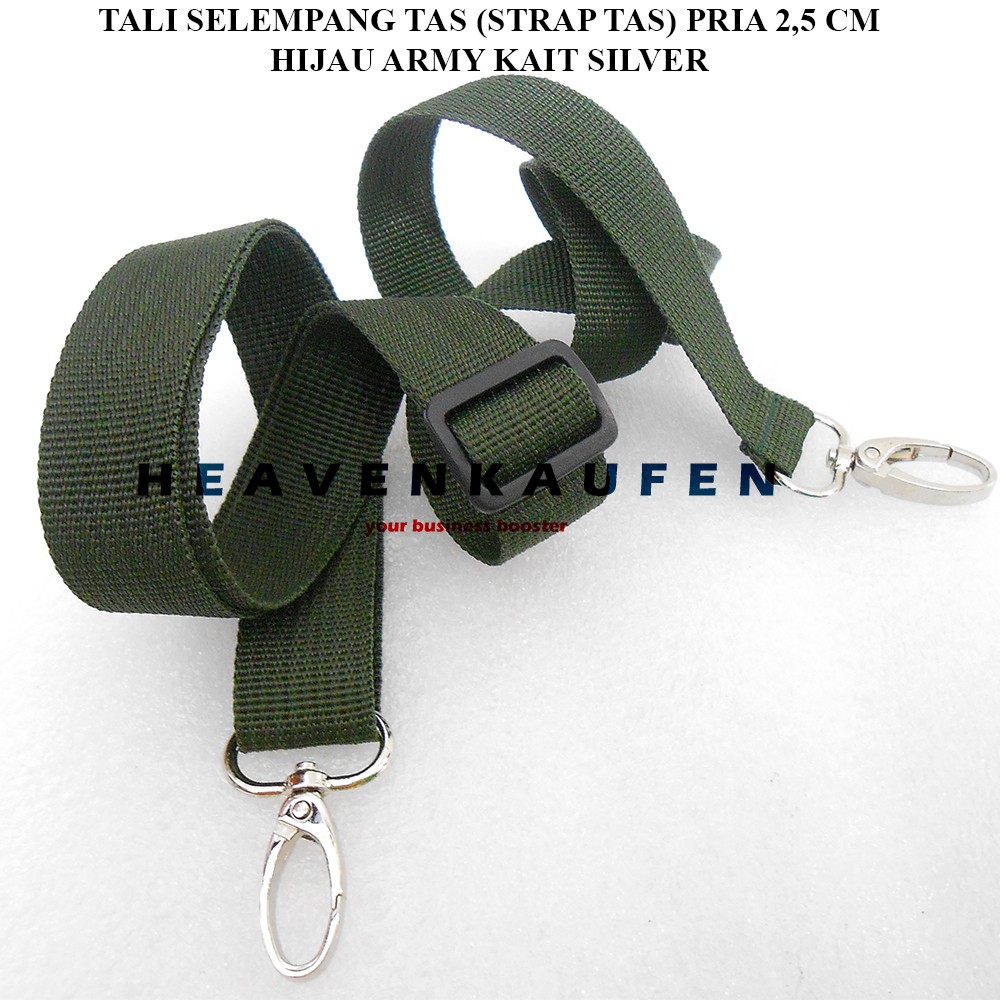 Tali Selempang Tas / Strap Tas Pria Lebar 2,5 cm Warna Hijau Army Tentara TNI Kait Silver