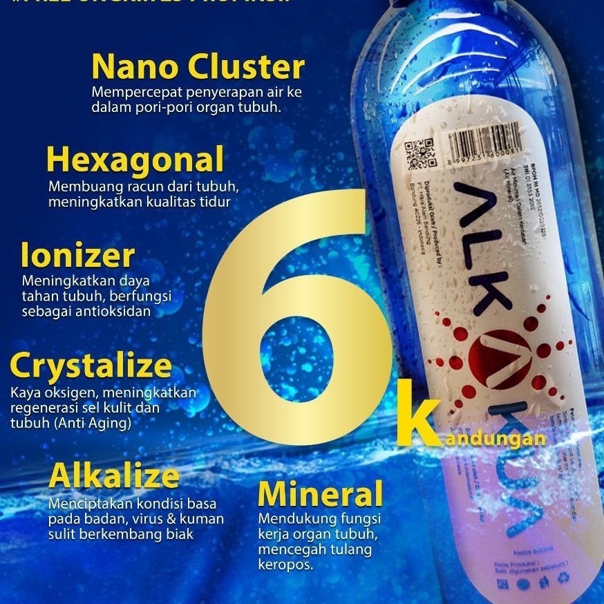 

Alkakua 1 dus 280 ml / 500 ml Air Minum Alkali Ionasis Ph 8 Hexagonal Nano Crystal ORIGINAL diabetes asam urat kolestrol