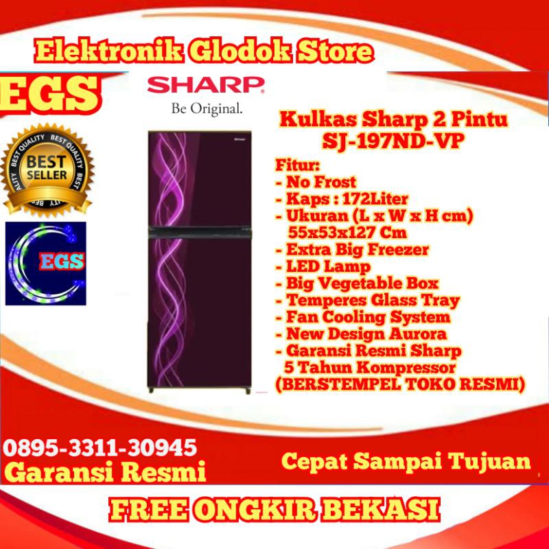 kulkas Sharp 2 pintu New Kirei Series si Kulkas Cantik sj 196 ND / 197 ND