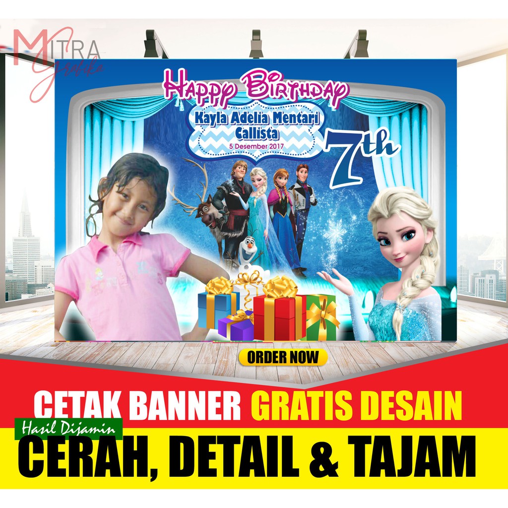 Cetak Banner Spanduk Ulang Tahun Ultah Anak  frozen  -  Backdrop / Wallpaper  Dekorasi Ultah