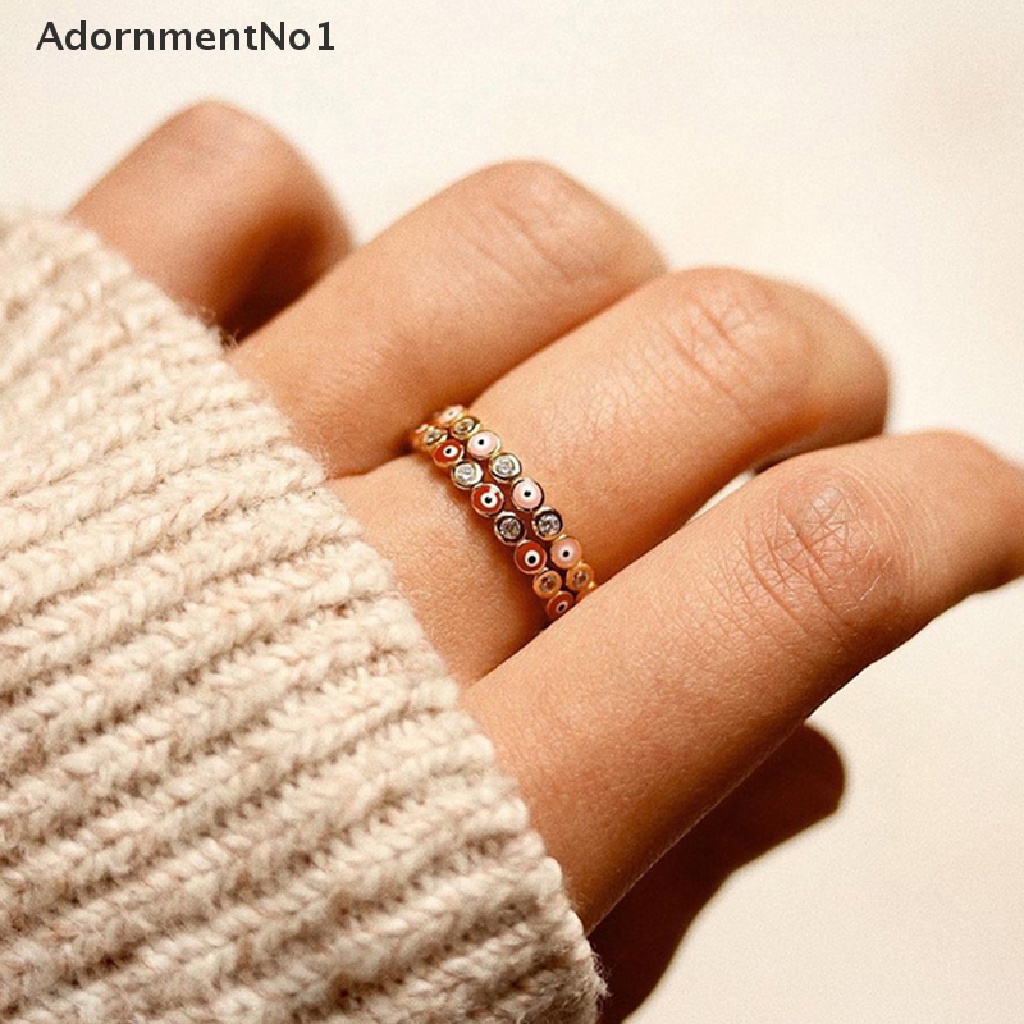 (AdornmentNo1) Ins Cincin Gaya retro Motif Mata Aksen Berlian Biru Untuk Perhiasan Wanita