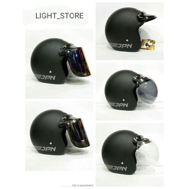 Helm Bogo JPN Retro Arc Hitam Dop Kaca Flat kaca cembung