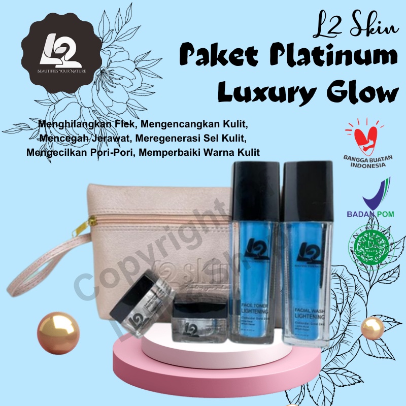 Paket Set L2 Skin Platinum Luxury Glow Series Skincare Scincare Skinker Obat Acne Acnes Whitening Pe