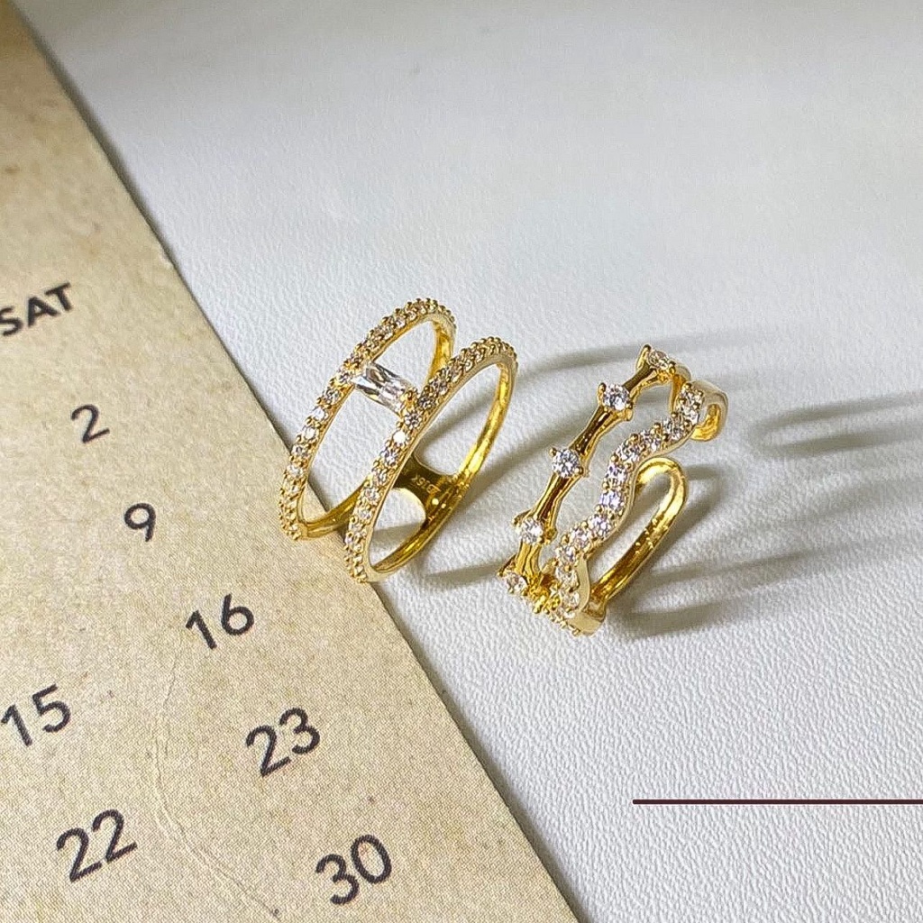 Cincin anak dan dewasa emas asli kadar 700 70 16k pita arrow ribbon korean yunani aesthetic lebar 2 baris ringan 1 2 satu dua gram gr g permata terbaru