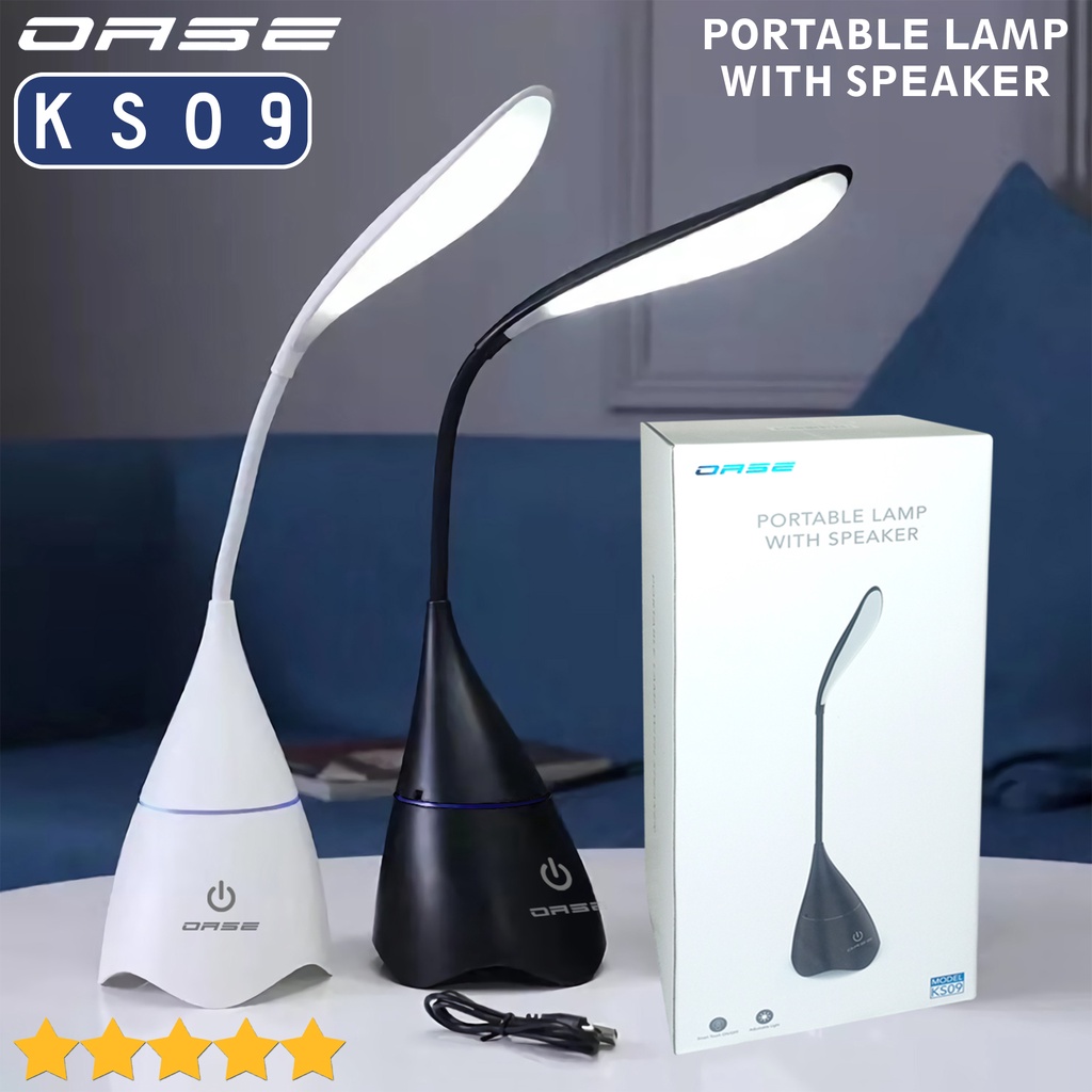 Speaker Bluetooh + Lampu Meja OASE KS09 Portable Lamp With Speaker ORI - Hitam