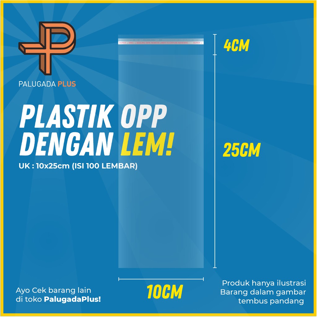 

PLASTIK OPP LEM UK 10x25cm +4cm (LEM) 1pack isi 100