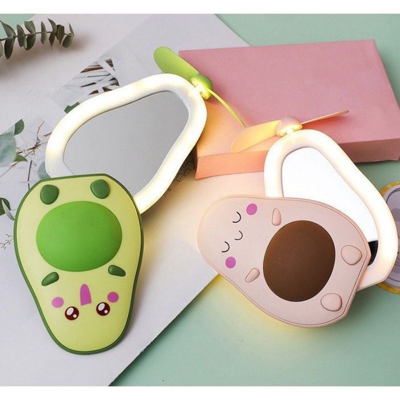 Kipas Cermin Lampu LED AVOCADO Mini Fan 3in1 Lampu Miror Usb Bentuk Alpukat Cute Kipas Mini Fan Terpopuler Kipas Motif Piro