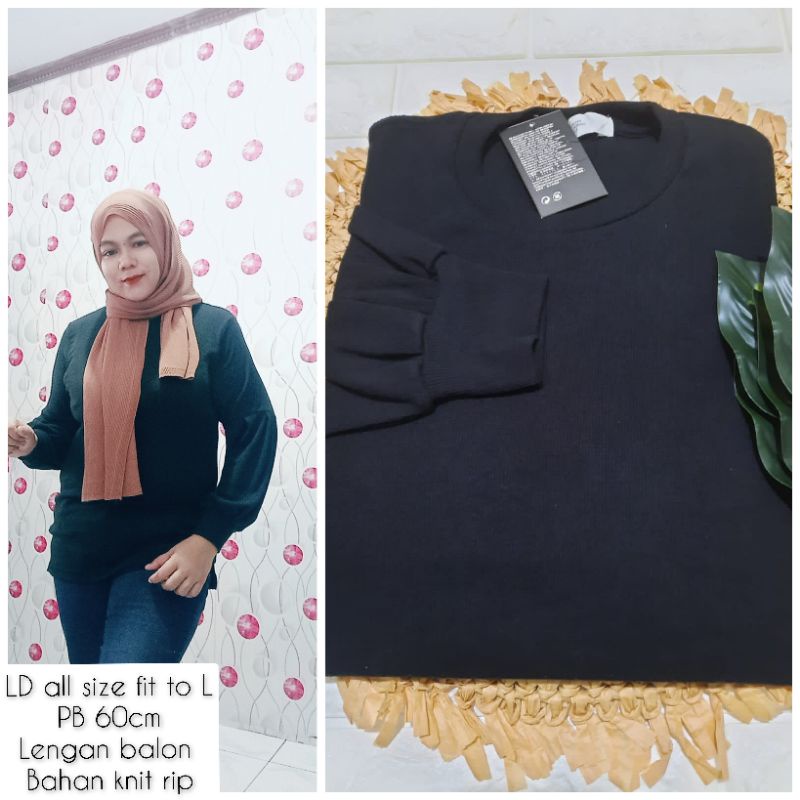 Baju kaos knit wanita lengan balon/baju kaos rip wanita santai