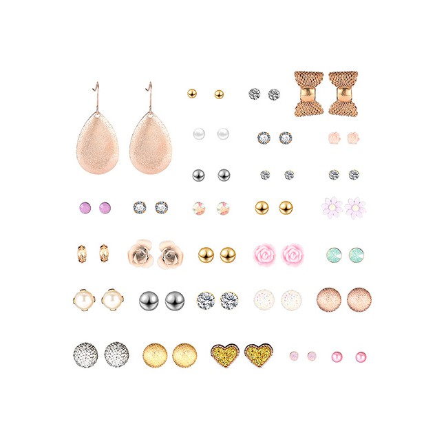 LRC Anting Set Fashion Color Love Collar With Gold Earrings Set (30 Pairs) F70864