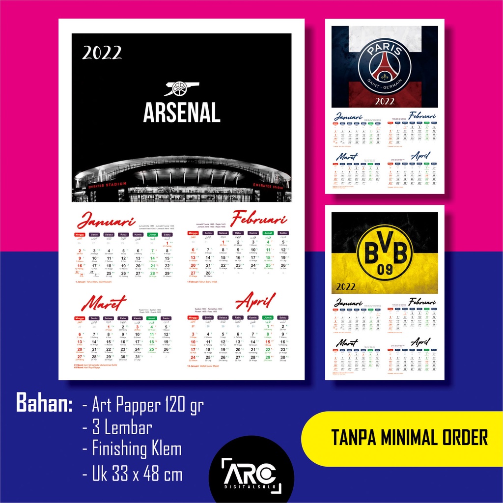 

Kalender Bola 2025 / Kalender Klub Bola (3 Lembar)