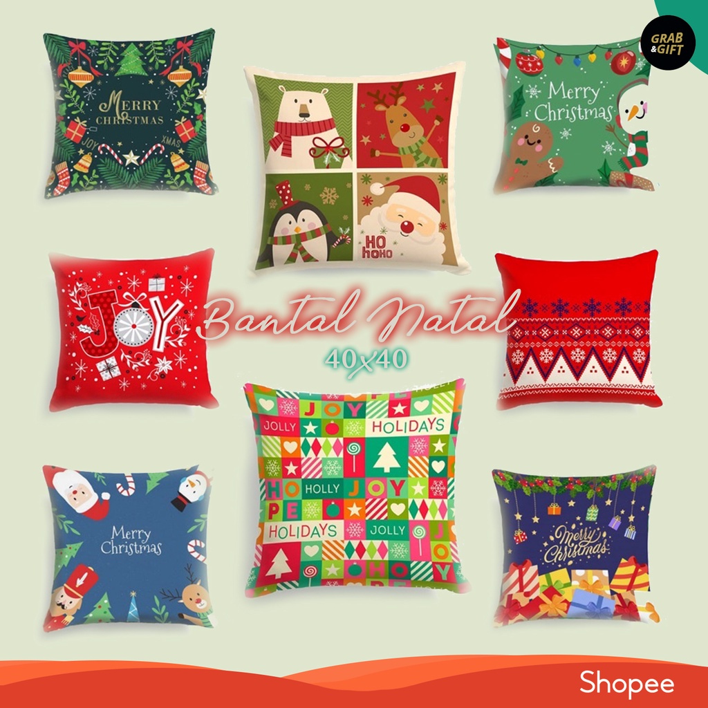 Bantal Sofa Print Motif Edisi Natal Christmas Holiday Season Santa Claus 40x40 cm