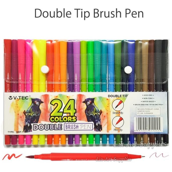

[[COD]] V-TEC Double Tip Brush Pen Set 24 Colors (DBP-1124) BIG SALE Kode 559