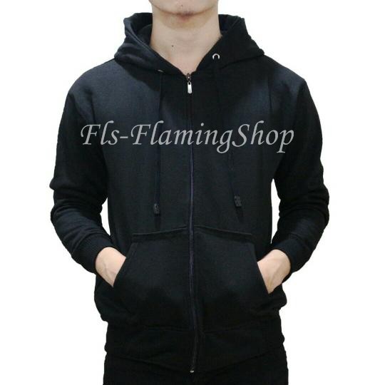 Jaket Hoodie Zipper Resleting Polos Hitam