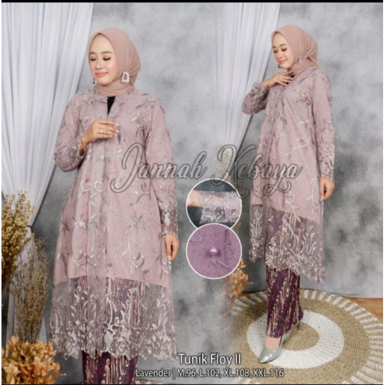Kebaya Moderen Tulle - Kebaya Tunik Tulle Busui - Kebaya Terbaru - Kebaya Tunik Floy Kutu Baru - Kebaya Seragam - Kebaya Busui-Lavender