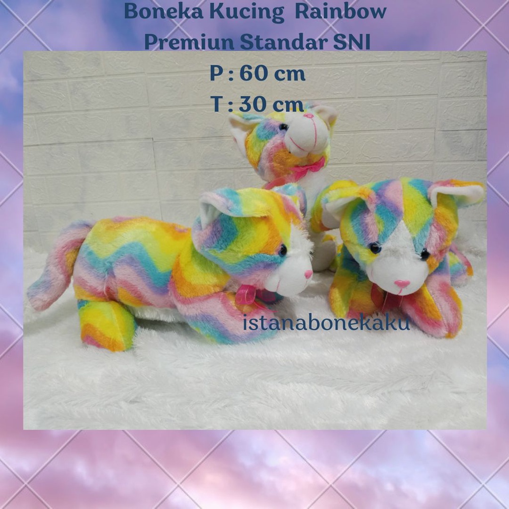 Boneka kucing rainbow / cat bulu halus bahan sangat lembut isi silicon murni SNI