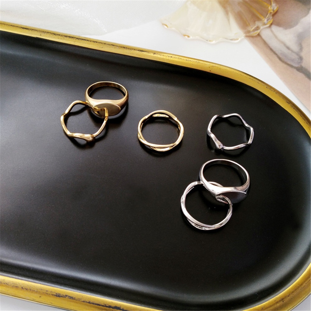 3pcsset Cincin Jari Telunjuk Desain Geometri Asimetris Gaya Simple Untuk Wanita