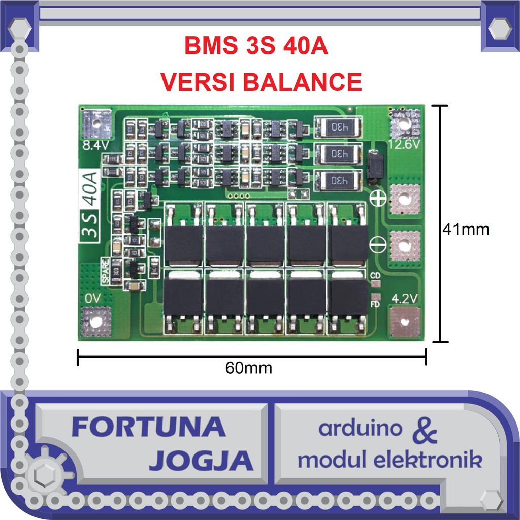 3S 12V 40A BMS Balance Charger Lithium Battery Protection Board