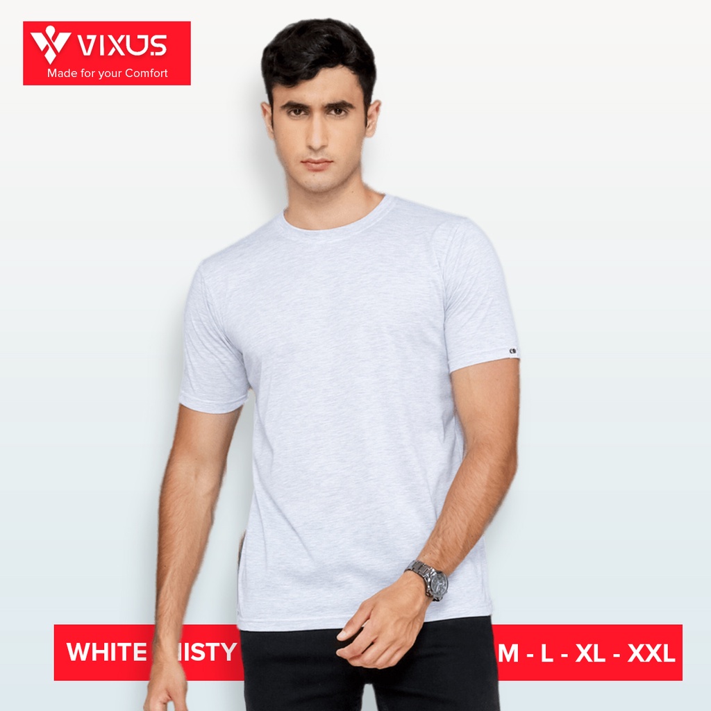 Kaos Putih Polos Vixus Lengan Pendek Cotton 30s Misty Twotone Pria Wanita Keren Original Premium