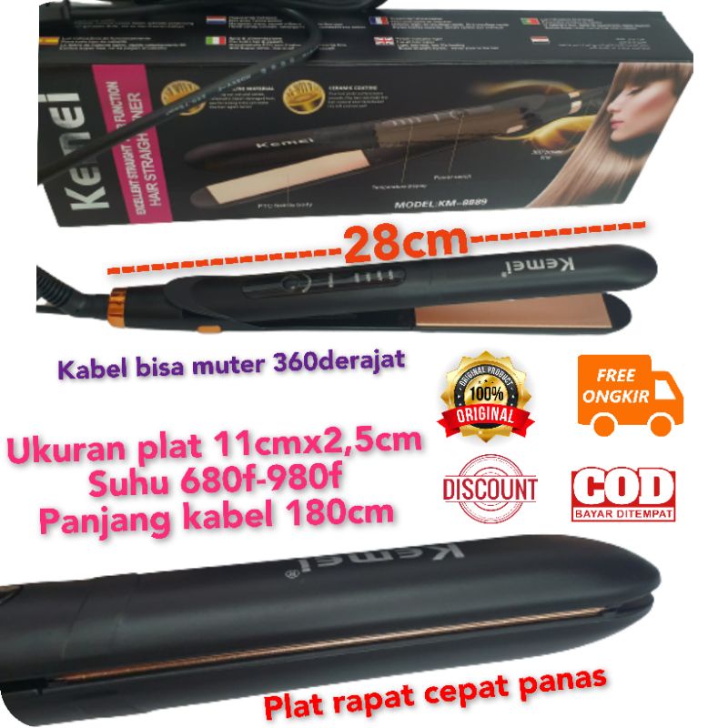 CATOKAN KEMEI | KM8889 | Hitam 2 in 1 Curly Keriting Suhu Panas