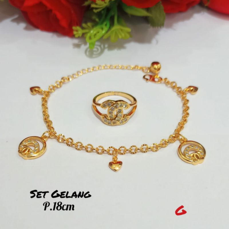 Set Gelang Jurai permata Dewasa simple+Cincin permata anti karat