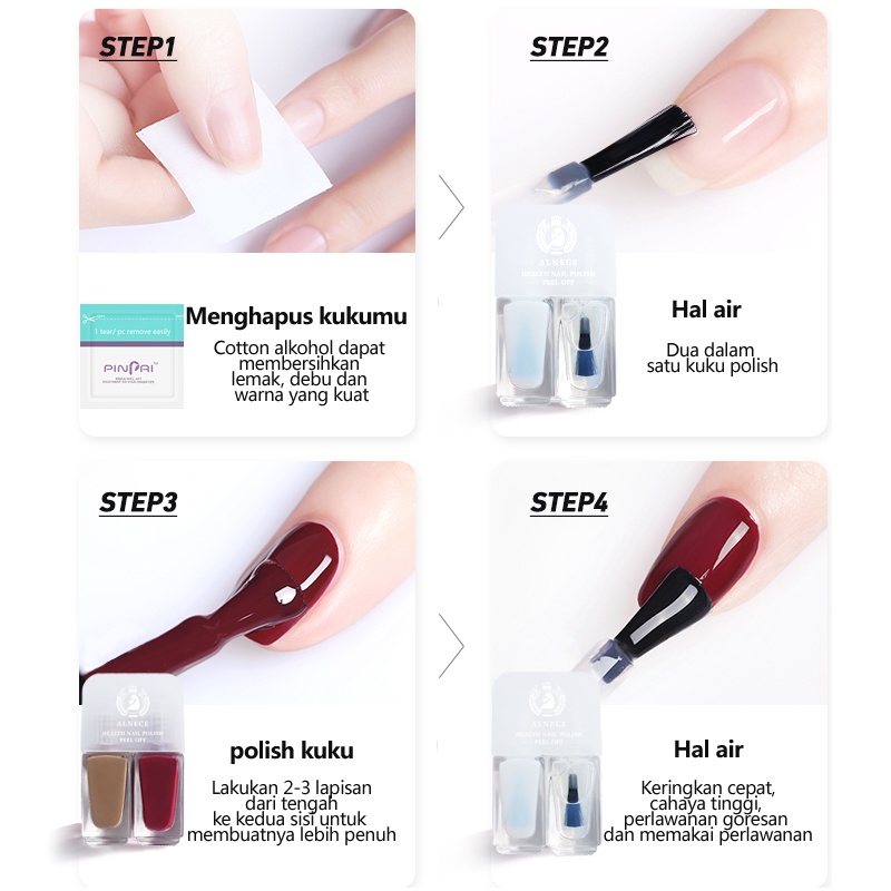 ALNECE 2IN1 KUTEK HALAL PEEL OFF KUTEKS 2 TONE KUTEK KOREA kutek halal muslimah Gel Nail polish 10ml