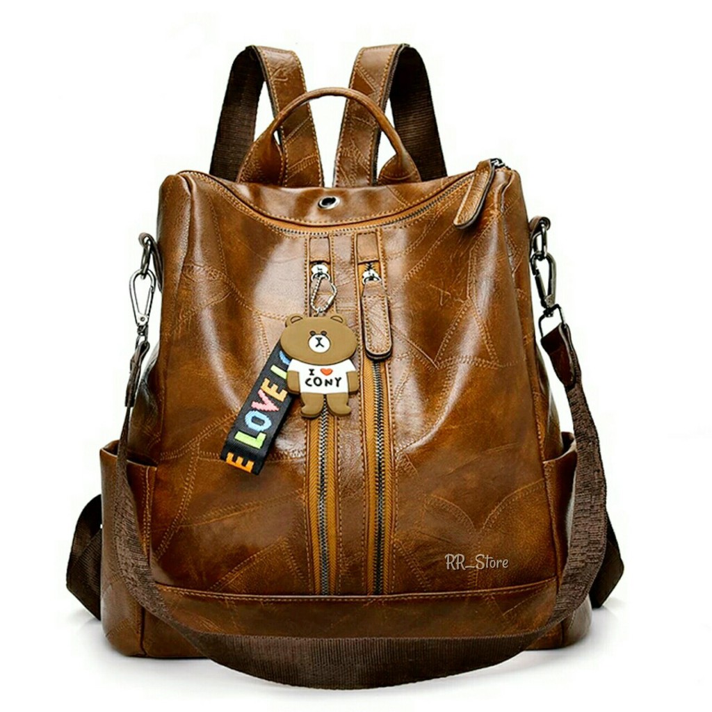 Tas Ransel Backpack Wanita Kulit Sintesis Tas Multifungsi Free Gantungan Lucu Pas Dipakai Semua Tema