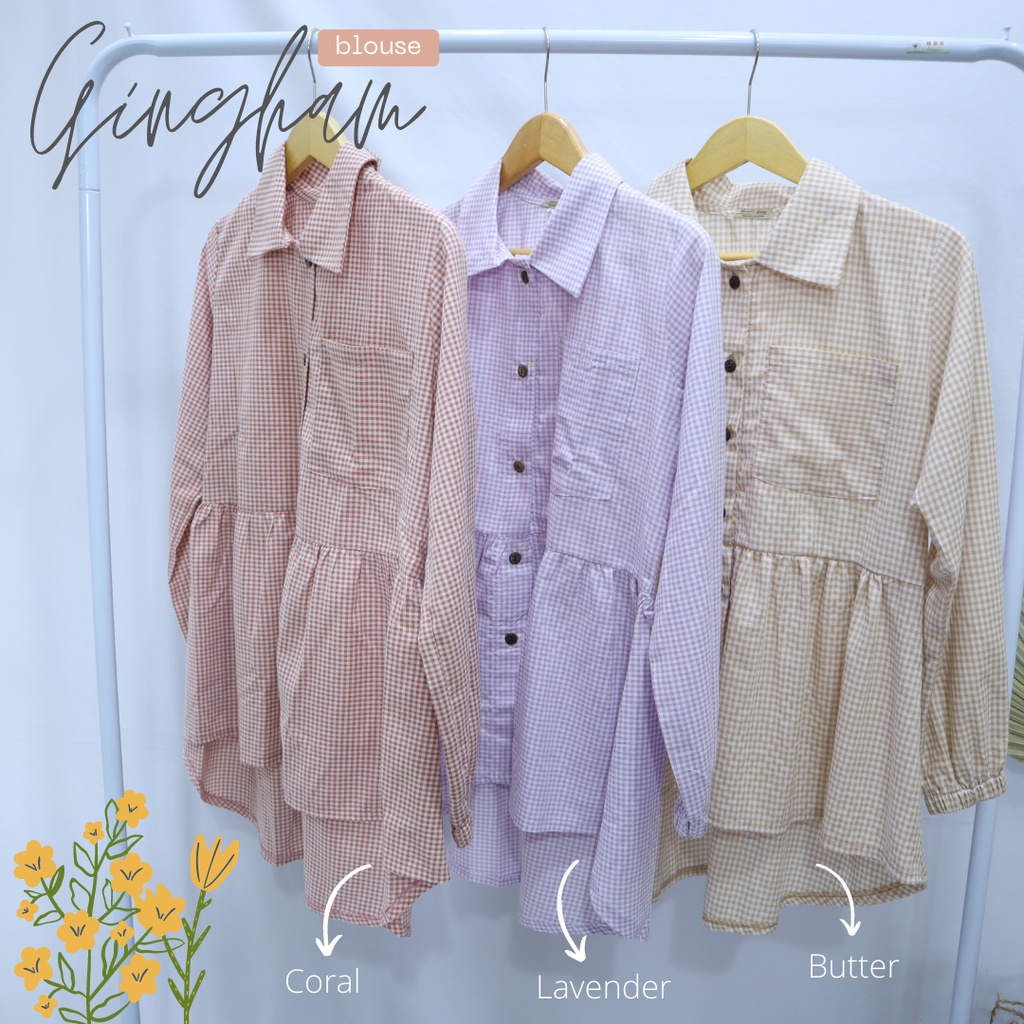 Ginggham Blouse - Atasan Kotak-Kotak Bahan Katun Jepang Premium