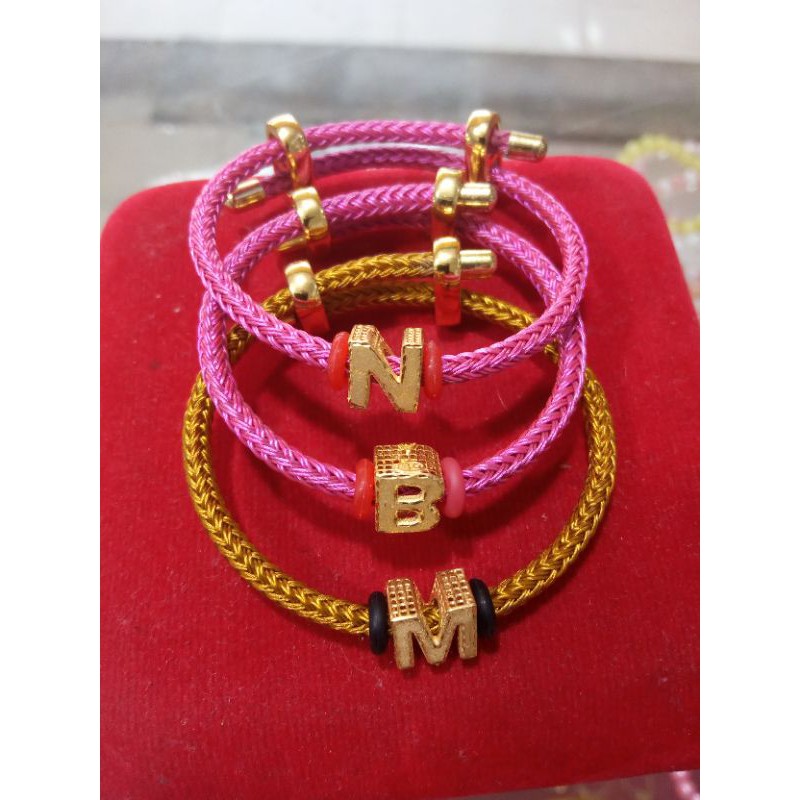 Gelang Charm huruf emas asli kadar 375 dewasa dan anak anak inisial A-Z